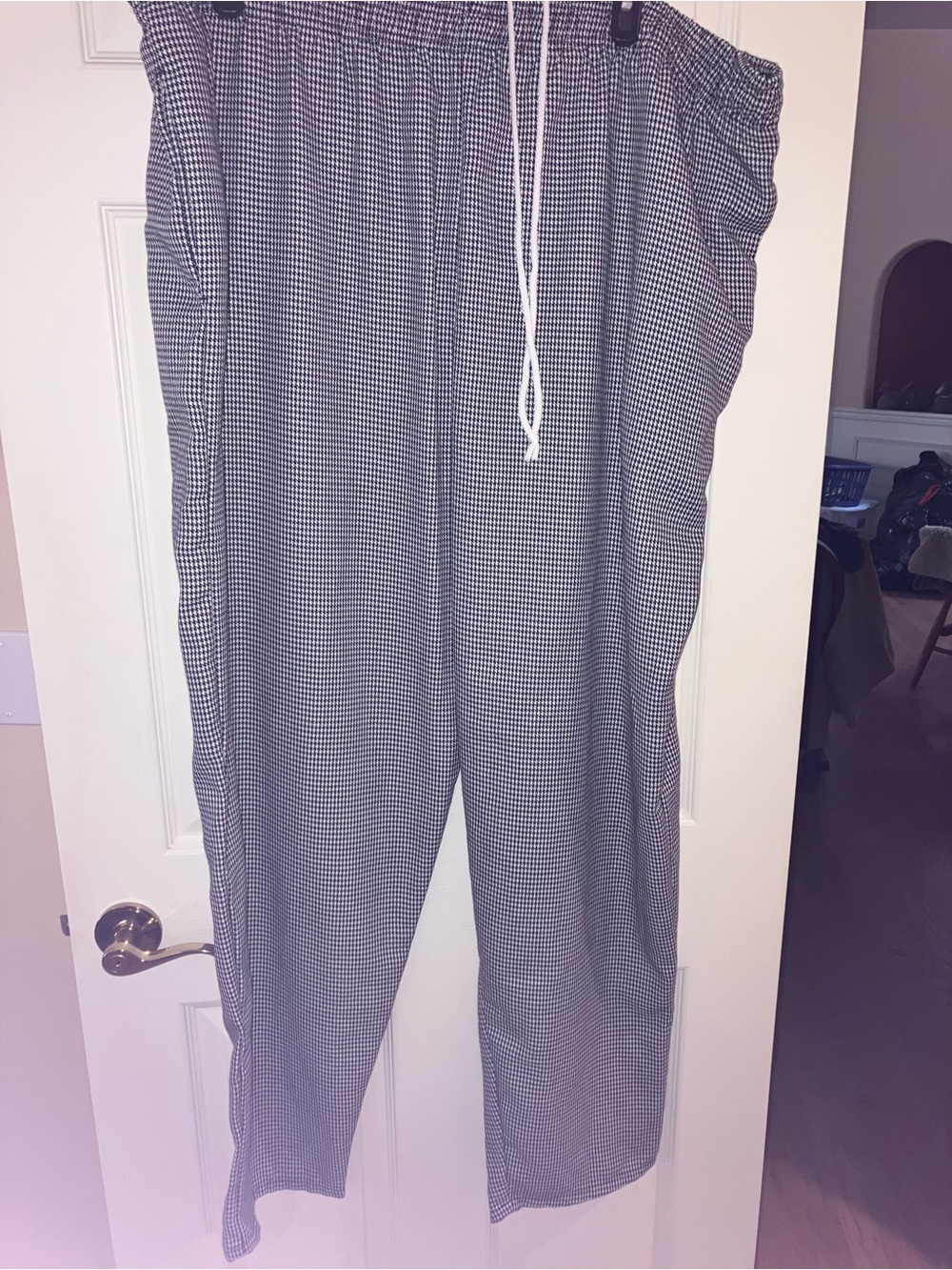 Men's Black & White Drawstring Chef Pants